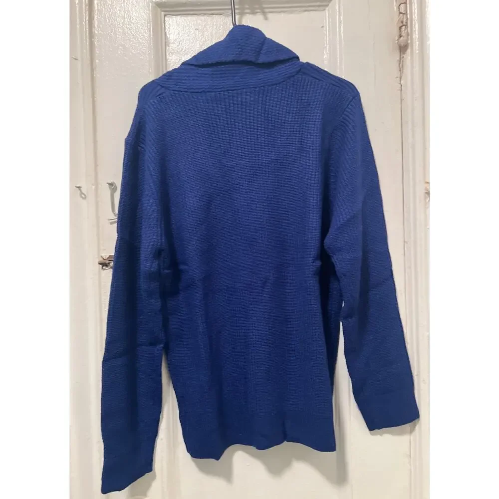 Men's Shawl Collar Knit Ribbed Pullover Sweater Navy NWOT Size L